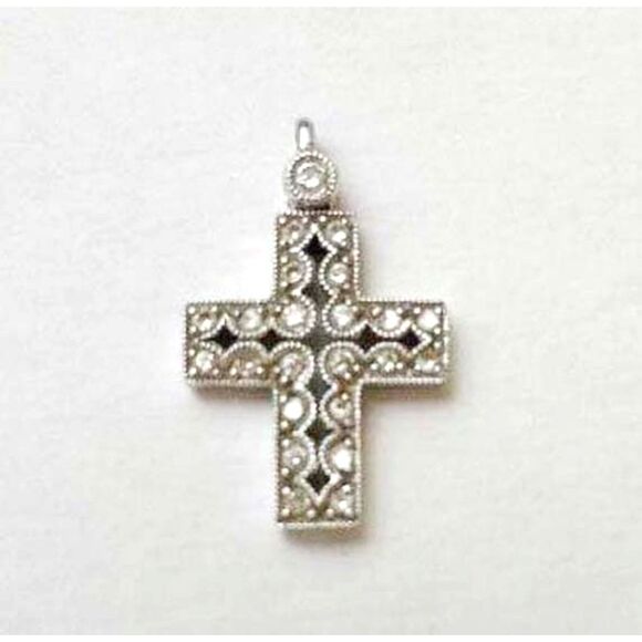 Vintage 18k White Gold Cross with Diamonds - Picture 1 of 8